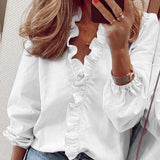 Ruffled V neck Long Sleeve Women Blouses Casual Letter Printed Blouse Women's Tops 2020 Spring Summer Plus Size Clothes Laides - ENSEIGNE DENIS
