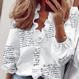 Ruffled V neck Long Sleeve Women Blouses Casual Letter Printed Blouse Women's Tops 2020 Spring Summer Plus Size Clothes Laides - ENSEIGNE DENIS