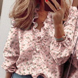 Ruffled V neck Long Sleeve Women Blouses Casual Letter Printed Blouse Women's Tops 2020 Spring Summer Plus Size Clothes Laides - ENSEIGNE DENIS