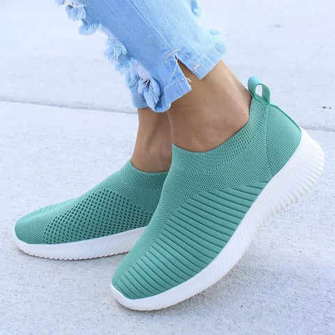 Women Shoes Knitting Sock Sneakers Women Spring Summer Slip On Flat Shoes Women Plus Size Loafers Flats Walking krasovki Famela - ENSEIGNE DENIS