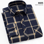 Aoliwen brand men Yellow black Plaid Brushed Long Sleeve Shirt pocket Spring casual men's shirts flannel cotton soft fit
