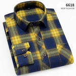 Aoliwen brand men Yellow black Plaid Brushed Long Sleeve Shirt pocket Spring casual men's shirts flannel cotton soft fit