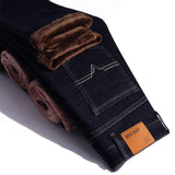 Winter Thermal Warm Flannel Stretch Jeans Mens Winter Quality Famous Brand Fleece Pants Men Straight Flocking Trousers Jean Male - ENSEIGNE DENIS