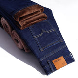 Winter Thermal Warm Flannel Stretch Jeans Mens Winter Quality Famous Brand Fleece Pants Men Straight Flocking Trousers Jean Male - ENSEIGNE DENIS