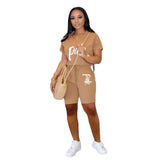 Casual Pink Letter Print Women Two Piece Set 2020 New Summer Rompers Sexy Striped T-Shirts And Skinny Pants 2pcs Outfits - ENSEIGNE DENIS