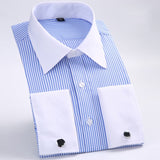 Men's Dress Shirts Loose French Cuff Regular fit Luxury Striped Business Long Sleeve Cufflinks Social Pluse Size Men Shirt 6XL - ENSEIGNE DENIS