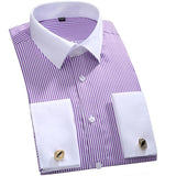 Men's Dress Shirts Loose French Cuff Regular fit Luxury Striped Business Long Sleeve Cufflinks Social Pluse Size Men Shirt 6XL - ENSEIGNE DENIS
