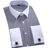 Men's Dress Shirts Loose French Cuff Regular fit Luxury Striped Business Long Sleeve Cufflinks Social Pluse Size Men Shirt 6XL - ENSEIGNE DENIS