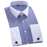 Men's Dress Shirts Loose French Cuff Regular fit Luxury Striped Business Long Sleeve Cufflinks Social Pluse Size Men Shirt 6XL - ENSEIGNE DENIS