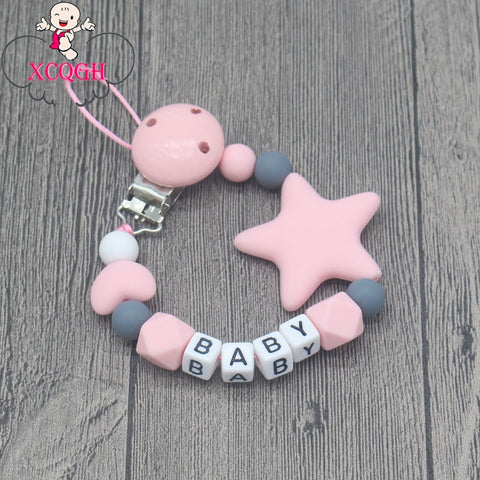 XCQGH Personalized Name Handmade Pacifier Clips Holder Chain Silicone Pacifier Chains Five Star Baby Teether Teething Chain - ENSEIGNE DENIS