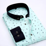 Patchwork Collar floral men's casual shirt Fashion long sleeve Print slim fit soft pocket 4xl male dress shirt