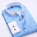 Patchwork Collar floral men's casual shirt Fashion long sleeve Print slim fit soft pocket 4xl male dress shirt