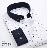 Patchwork Collar floral men's casual shirt Fashion long sleeve Print slim fit soft pocket 4xl male dress shirt
