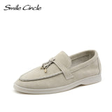 Smile Circle/cow-suede loafers Women Slip-On flats shoes Genuine Leather Ballets Flats Shoes for women Moccasins big size 36-42 - ENSEIGNE DENIS