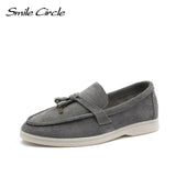 Smile Circle/cow-suede loafers Women Slip-On flats shoes Genuine Leather Ballets Flats Shoes for women Moccasins big size 36-42 - ENSEIGNE DENIS