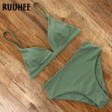 RUUHEE 2020 Bikini Swimwear Swimsuit Women Solid Bathing Suit Green Neno Bikini Set With Pad Female High Waist Beachwear Biquini - ENSEIGNE DENIS