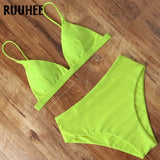 RUUHEE 2020 Bikini Swimwear Swimsuit Women Solid Bathing Suit Green Neno Bikini Set With Pad Female High Waist Beachwear Biquini - ENSEIGNE DENIS