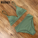 RUUHEE 2020 Bikini Swimwear Swimsuit Women Solid Bathing Suit Green Neno Bikini Set With Pad Female High Waist Beachwear Biquini - ENSEIGNE DENIS