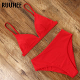 RUUHEE 2020 Bikini Swimwear Swimsuit Women Solid Bathing Suit Green Neno Bikini Set With Pad Female High Waist Beachwear Biquini - ENSEIGNE DENIS