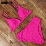 RUUHEE 2020 Bikini Swimwear Swimsuit Women Solid Bathing Suit Green Neno Bikini Set With Pad Female High Waist Beachwear Biquini - ENSEIGNE DENIS