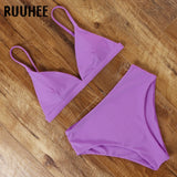 RUUHEE 2020 Bikini Swimwear Swimsuit Women Solid Bathing Suit Green Neno Bikini Set With Pad Female High Waist Beachwear Biquini - ENSEIGNE DENIS
