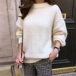Aachoae Sweater Women 2020 Autumn Winter Solid O Neck Pullover Sweaters Korean Style Knitted Long Sleeve Jumpers Casual Tops