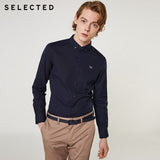 SELECTED Men's Regular Slim Fit Business Casual Embroidered Long-sleeved Shirt S|419305520 - ENSEIGNE DENIS