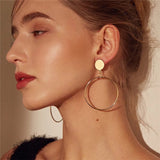 Simple fashion gold color Silver plated geometric big round Clip earrings for women fashion big hollow Ear clip jewelry - ENSEIGNE DENIS