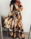 Women Boho Wrap Summer Long Dress Holiday Maxi Loose Sundress Floral Print V-neck Long Sleeve Elegante Dresses Cocktail Party - ENSEIGNE DENIS