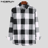 INCERUN Fashion Plaid Men Shirt Casual Long Sleeve Lapel Blouse Fitness Chic Brand Streetwear Shirts Men Camisa Masculina S-5XL - ENSEIGNE DENIS