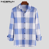 INCERUN Fashion Plaid Men Shirt Casual Long Sleeve Lapel Blouse Fitness Chic Brand Streetwear Shirts Men Camisa Masculina S-5XL - ENSEIGNE DENIS