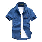 Casual Shirt Men Summer 100% Cotton Breathable Mens Shirts Military Army Solid Short Sleeve Cargo Chemise Homme Plus Size M-4XL - ENSEIGNE DENIS