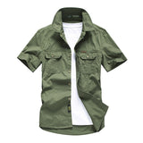 Casual Shirt Men Summer 100% Cotton Breathable Mens Shirts Military Army Solid Short Sleeve Cargo Chemise Homme Plus Size M-4XL - ENSEIGNE DENIS