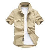 Casual Shirt Men Summer 100% Cotton Breathable Mens Shirts Military Army Solid Short Sleeve Cargo Chemise Homme Plus Size M-4XL - ENSEIGNE DENIS