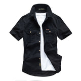 Casual Shirt Men Summer 100% Cotton Breathable Mens Shirts Military Army Solid Short Sleeve Cargo Chemise Homme Plus Size M-4XL - ENSEIGNE DENIS