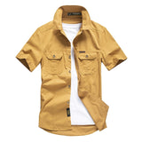 Casual Shirt Men Summer 100% Cotton Breathable Mens Shirts Military Army Solid Short Sleeve Cargo Chemise Homme Plus Size M-4XL - ENSEIGNE DENIS