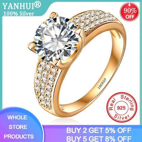 YANHUI Have 18K RGP Stamp Pure Solid Yellow Gold Ring Solitaire 2ct Lab Diamond Wedding Rings For Women Silver 925 Jewelry Ring - ENSEIGNE DENIS