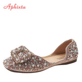 Aphixta Soft Women Butterfly Knot Loafer Bling Pearl Ballet Flats Shoes Shallow Round Toe Female Casual Shoes Large Size CN35-44 - ENSEIGNE DENIS
