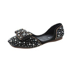 Aphixta Soft Women Butterfly Knot Loafer Bling Pearl Ballet Flats Shoes Shallow Round Toe Female Casual Shoes Large Size CN35-44 - ENSEIGNE DENIS