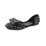 Aphixta Soft Women Butterfly Knot Loafer Bling Pearl Ballet Flats Shoes Shallow Round Toe Female Casual Shoes Large Size CN35-44 - ENSEIGNE DENIS