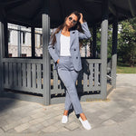 Work Pant Suits OL 2 Piece Sets Double Breasted Striped Blazer Jacket & Zipper Trousers Suit For Women Set Feminino Spring - ENSEIGNE DENIS