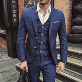 ( Jacket + Vest + Pants ) New Fashion Boutique Men's Plaid Formal Business Suit 3 Piece Set / Men's High-end Casual Suits - ENSEIGNE DENIS