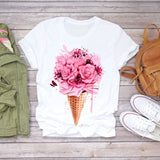 Women 2020 Summer Short Sleeve Floral Flower Fashion Lady T-shirts Top T Shirt Ladies Womens Graphic Female Tee T-Shirt - ENSEIGNE DENIS