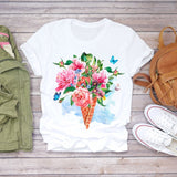 Women 2020 Summer Short Sleeve Floral Flower Fashion Lady T-shirts Top T Shirt Ladies Womens Graphic Female Tee T-Shirt - ENSEIGNE DENIS