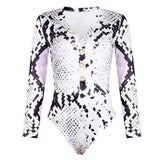 Women Long Sleeve Leopard Skin Prinetd Bodysuit Autumn Casual Jumpsuit Bodysuit Slim V Neck Leotard Tops Fashion Slim Bodysuit