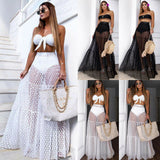 Summer Swimwear Women Maxi Skirt See Through Polka Dot Pleated Retro Swimsuit Bikini Cover Up Elastic Waist Bathing Skirts - ENSEIGNE DENIS