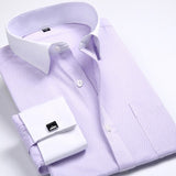 Men's Dress Shirts Loose French Cuff Regular fit Luxury Striped Business Long Sleeve Cufflinks Social Pluse Size Men Shirt 6XL - ENSEIGNE DENIS
