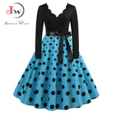 Black Big Swing Print Vintage Christmas Dress Women Winter Casual Long Sleeve V Neck Sexy New Year Party Dress Plus Size S~3XL
