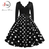 Black Big Swing Print Vintage Christmas Dress Women Winter Casual Long Sleeve V Neck Sexy New Year Party Dress Plus Size S~3XL