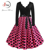 Black Big Swing Print Vintage Christmas Dress Women Winter Casual Long Sleeve V Neck Sexy New Year Party Dress Plus Size S~3XL